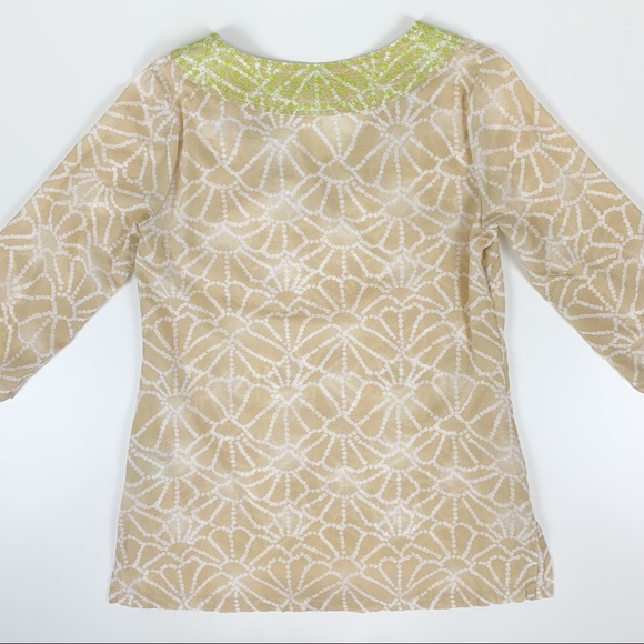 Calypso St. Barth for Target Tunic Top Tan Green Embroidery V-Neck Women’s Sz XS - Picture 10 of 11